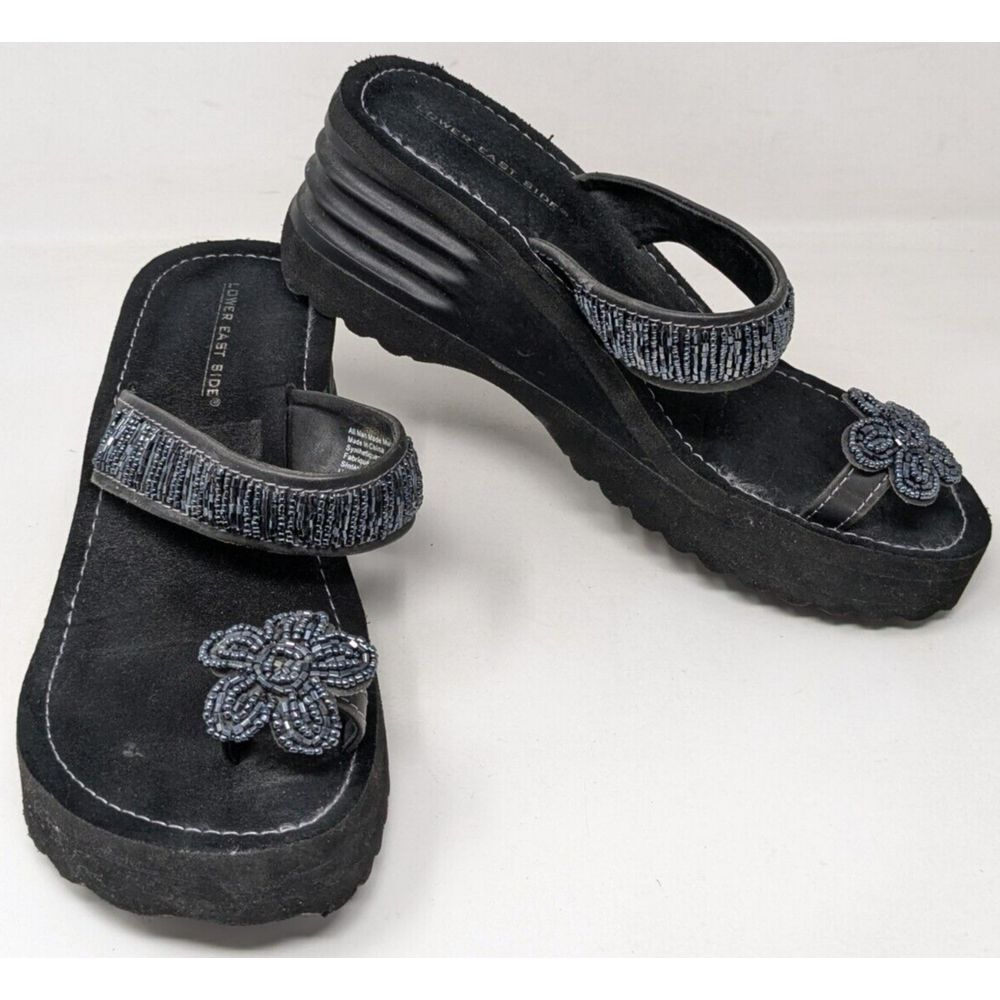 Vintage Y2K Lower East‎ Side Size 7 Chunky Platform Sandals Black Flower 90s